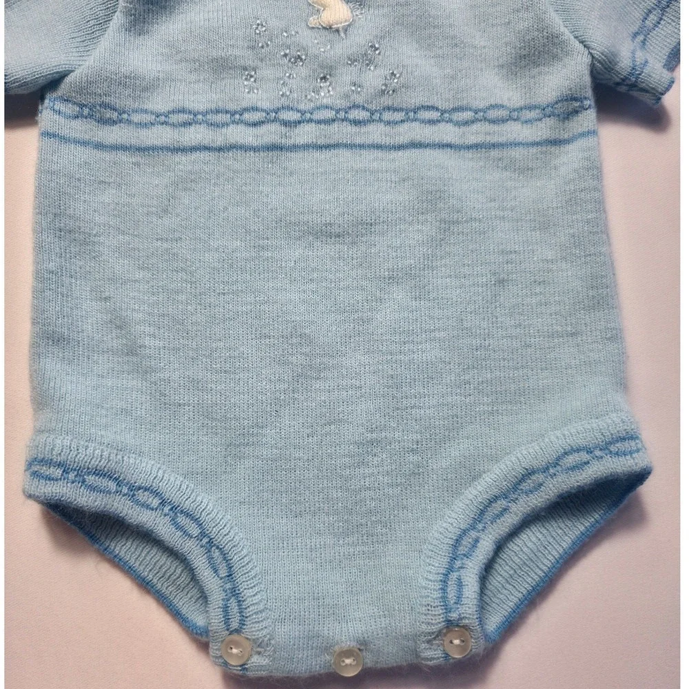 Vintage Carriage Boutiques Baby Boy Knit Romper Blue Bunny Newborn Heirloom